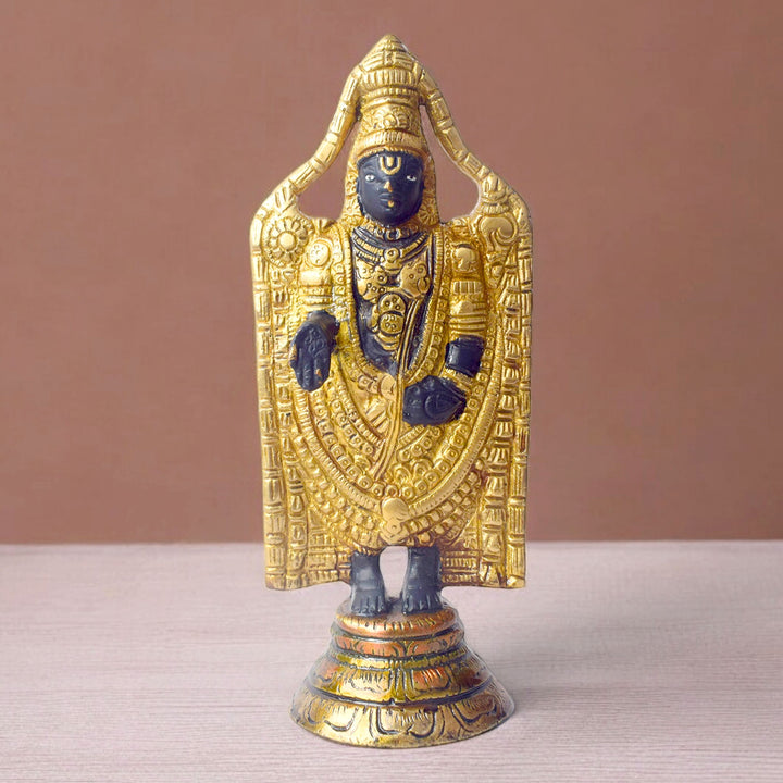 8 Inch Tirupati Balaji sculpture, a meticulously crafted brass idol of Lord Venkateshwara, symbolizing divine blessings, prosperity, and protection for your home and temple. No.1 Brass Idol Store www.satvikstore.in