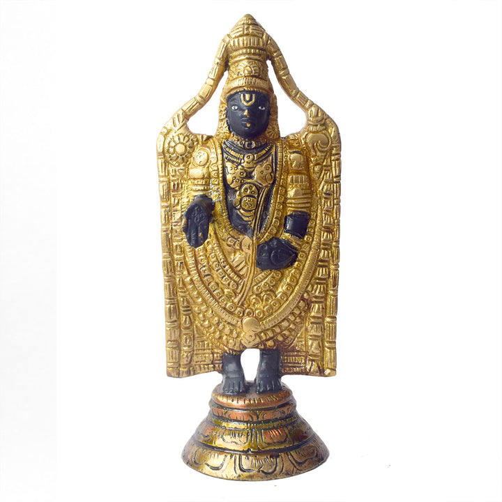 This 8-inch Tirupati Balaji sculpture beautifully captures the divine form of Lord Venkateshwara, radiating blessings of peace, prosperity, and devotion. Handcrafted with intricate details, this idol represents the sacred energy and compassion of the Lord, bringing a sense of tranquility to your space.