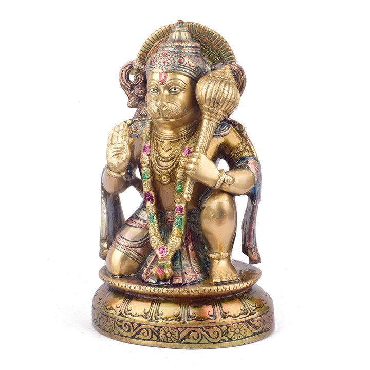 The "10.6 Inch Brass Hanuman Idol β Protector of Courage and Faith" is a stunningly detailed representation of Lord Hanuman, the embodiment of strength, devotion, and unwavering courage.