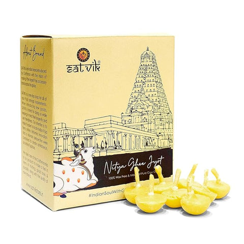 Set of 30 Pure Cow Ghee Diya Wicks (Wax Free), handcrafted for spiritual rituals using Ayurvedic purity. Eco-friendly and ideal for sacred lighting. India’s Largest Pooja Accessories Brand – www.satvikstore.in
