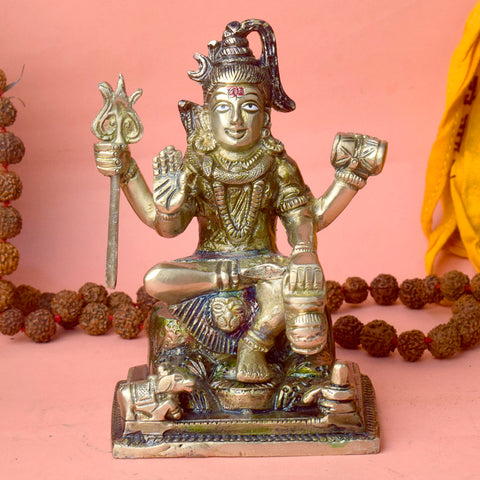 6 Inch Brass Shiv Statue – Elegant and Intricately Crafted Sculpture of Lord Shiva in a Calm and Majestic Form, Ideal for Home Temple, Pooja, and Spiritual Decor. No.1 Brass Idol Store www.satvikstore.in 