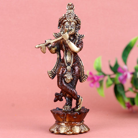 7.2 Inch Brass Krishna Idol with elegant flute-playing posture and fine detailing – perfect for home temple, Janmashtami celebrations, and spiritual décor  No.1 Brass Idol Store www.satvikstore.in 