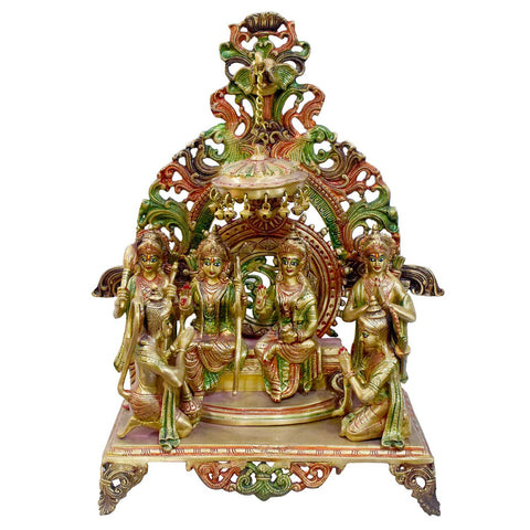 Handcrafted Brass Ram Darbar Idol Set with Glossy Finish | High-Quality Multicolor Brass Murti Featuring Lord Ram, Sita, Lakshman & Hanuman | Length 45 cm, Height 59 cm, Weight 25150 grams | Ideal for Home Mandir, Housewarming Gifts, Temple Installations & Festive Décor | India's Largest Puja Accessories Brand - Satvik No. 1 Brass Idol Collection 
