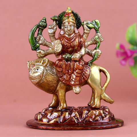 3.1 Inch Brass Sherawali Maa Idol with lion mount and intricate detailing, symbolizing power and protection – perfect for Navratri pooja, home temple, and spiritual décor   No.1 Brass Idol Store www.satvikstore.in 