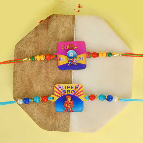 Set of 2 Cartoon-Themed Kids Rakhi with Roli Chawal and Ram Sita Stickers – Raksha Bandhan Gift Combo for Children. India’s Largest Pooja Accessories Brand - www.satvikstore.in