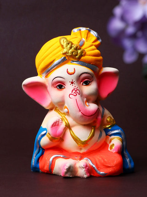4.3 Inch Adorable Colorful Bal Ganesha Idol with Traditional Pagdi, eco-friendly and handcrafted from shadu mati for Ganesh Chaturthi celebrations. India’s Largest Pooja Accessories Brand – www.satvikstore.in