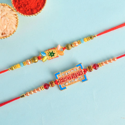 Set of 2 Traditional Rakhis for Brothers with Roli Chawal and Ram Sita Stickers – Raksha Bandhan Gift Pack. India’s Largest Pooja Accessories Brand - www.satvikstore.in