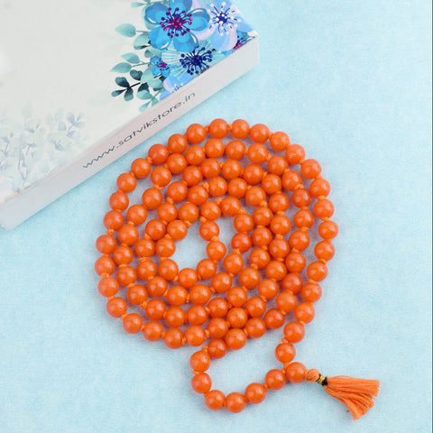 Hakik Jap Mala (Dark Orange) – A Powerful Spiritual Mala for Strength, Confidence, Creativity & Positive Energy. India’s Premium Hakik Jap Mala Store - www.satvikstore.in
