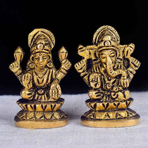 2 Inch Laxmi Ganesh Car Dashboard Idol – Compact Brass Statue for Prosperity and Protection in Vehicles or Small Spaces.No.1 Brass Idol Store www.satvikstore.in 