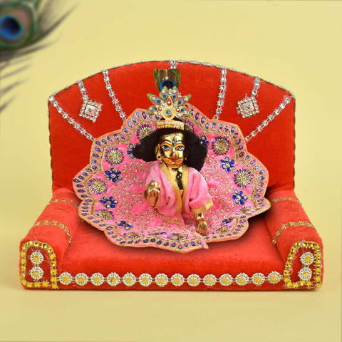 Royal Throne – Red Velvet Laddu Gopal Singhasan with Silver Detailing – India’s Largest Pooja Accessories Brand – www.satvikstore.in