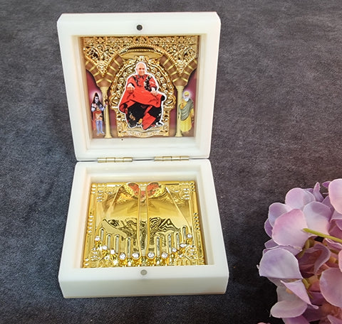 Gold Plated Guru Ji Sukrana Charan Paduka Prayer Box